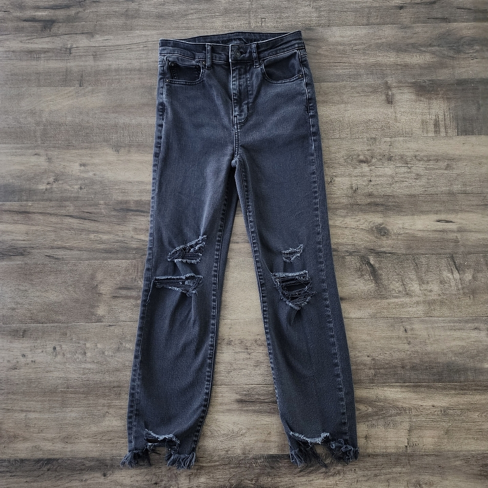 American Eagle Slim Straight Crop Ripped Jeans Women's 0 Regular